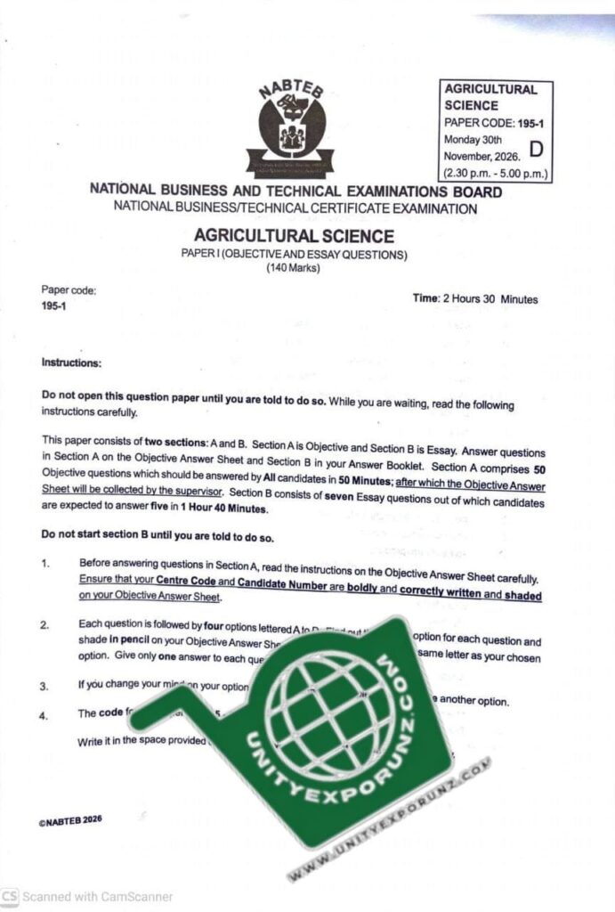 2026 NABTEB GCE AGRICULTURAL SCIENCE QUESTIONS AND ANSWERS SECOND SERIES EXAM